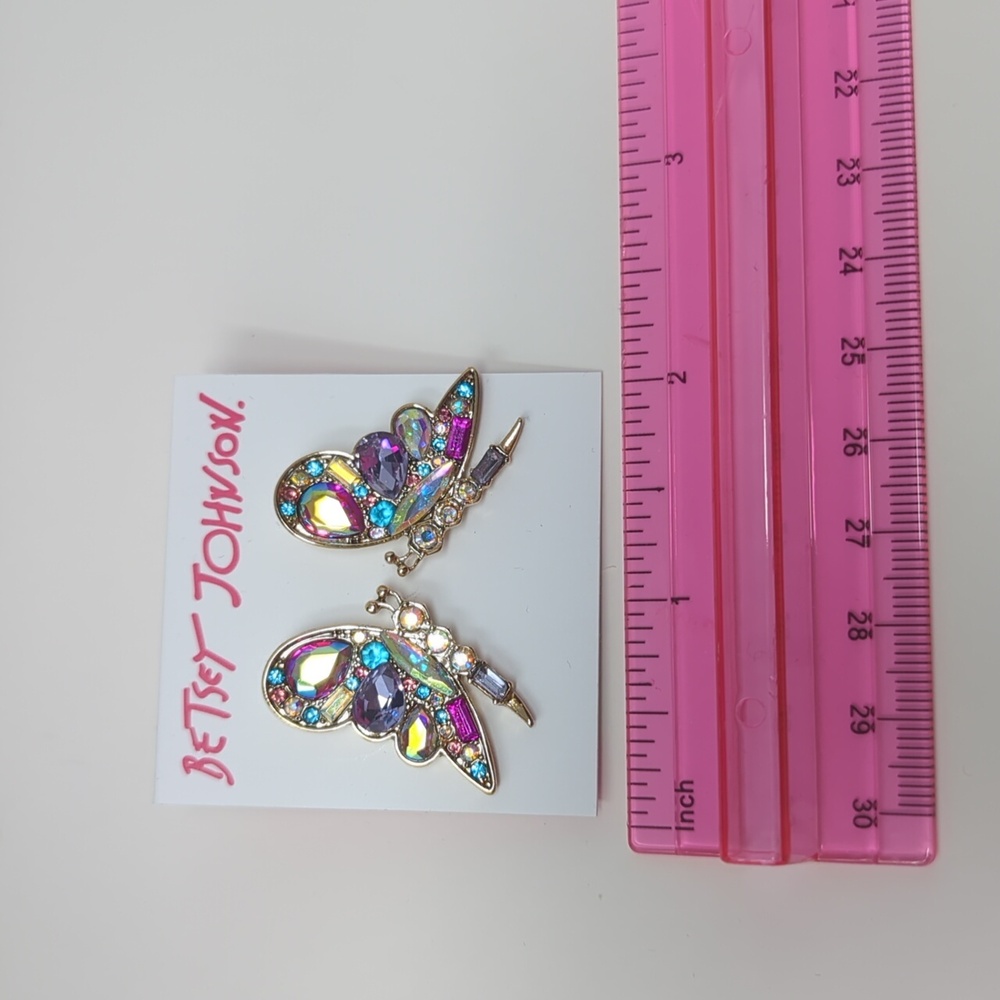 NWT Betsey Johnson Multicolor Butterfly Earrings - Picture 4 of 6